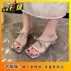 Beautiful French rhinestone bow slippers women's outer wear 2025 new summer fairy sandals temperament high heels