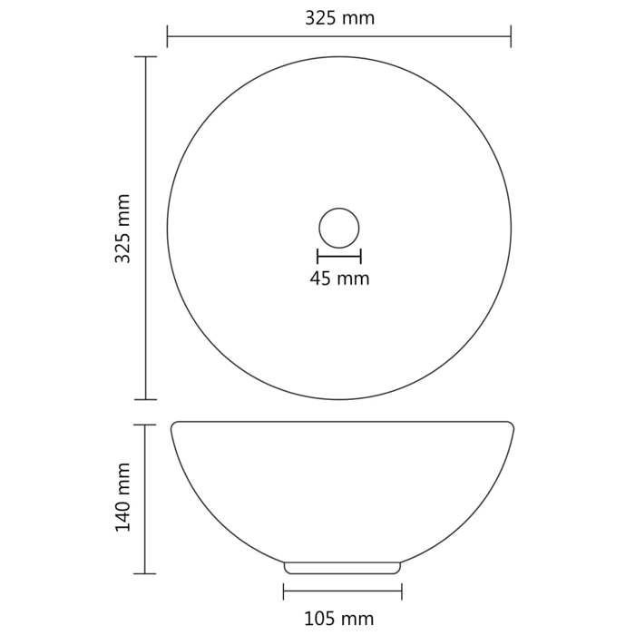 VidaXL Lavabo Rond de Luxe de Salle de Bain Vasque à Poser de Toilette Lave-mains Salle Cosmétique Intérieur Gris Clair Mat 146971