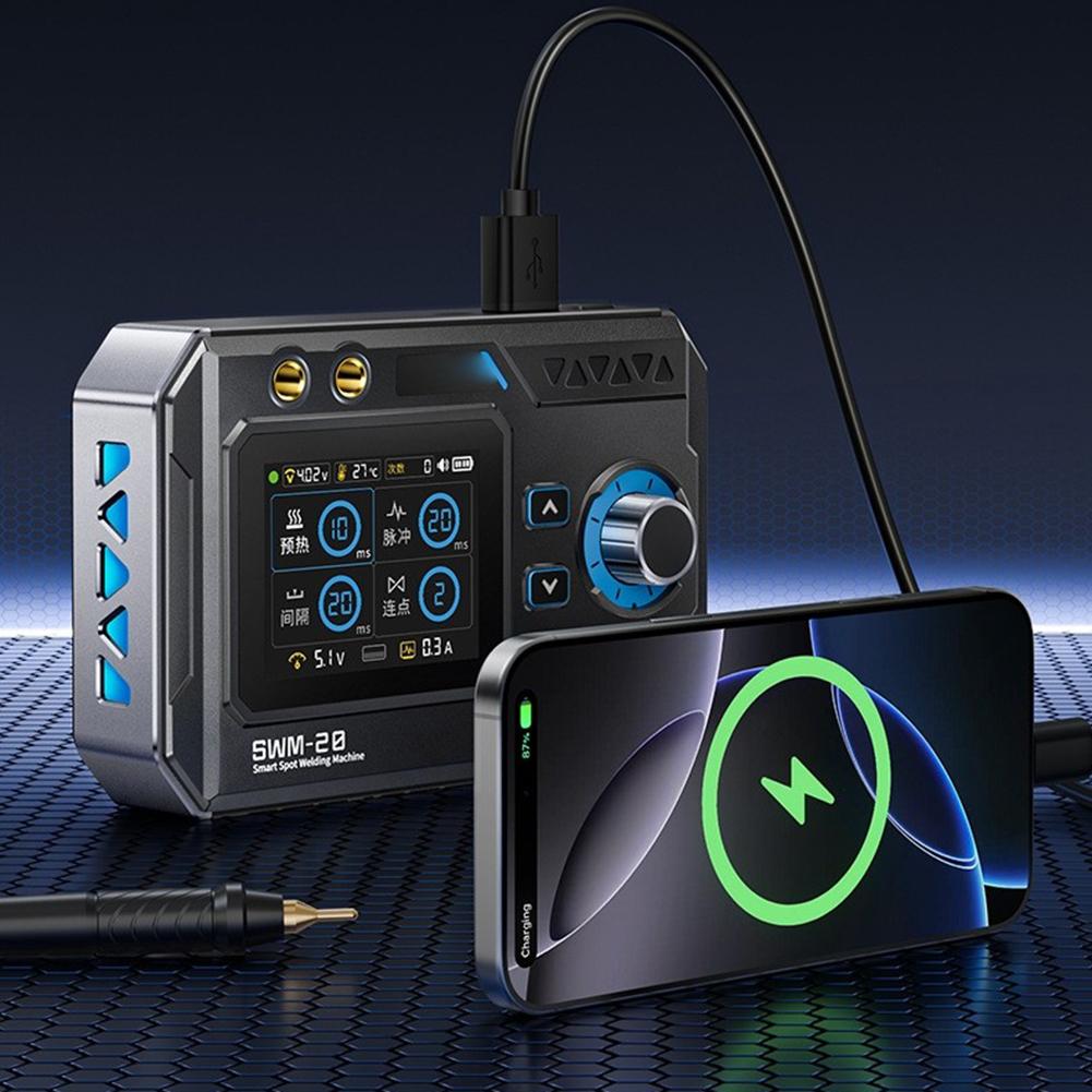 SWM-20 Dual-Pulse Spot Welder - Handheld 1200A Copper Welding Pen, 2.4-inch TFT Color Screen, 4-Level Adjustable Spot Welding