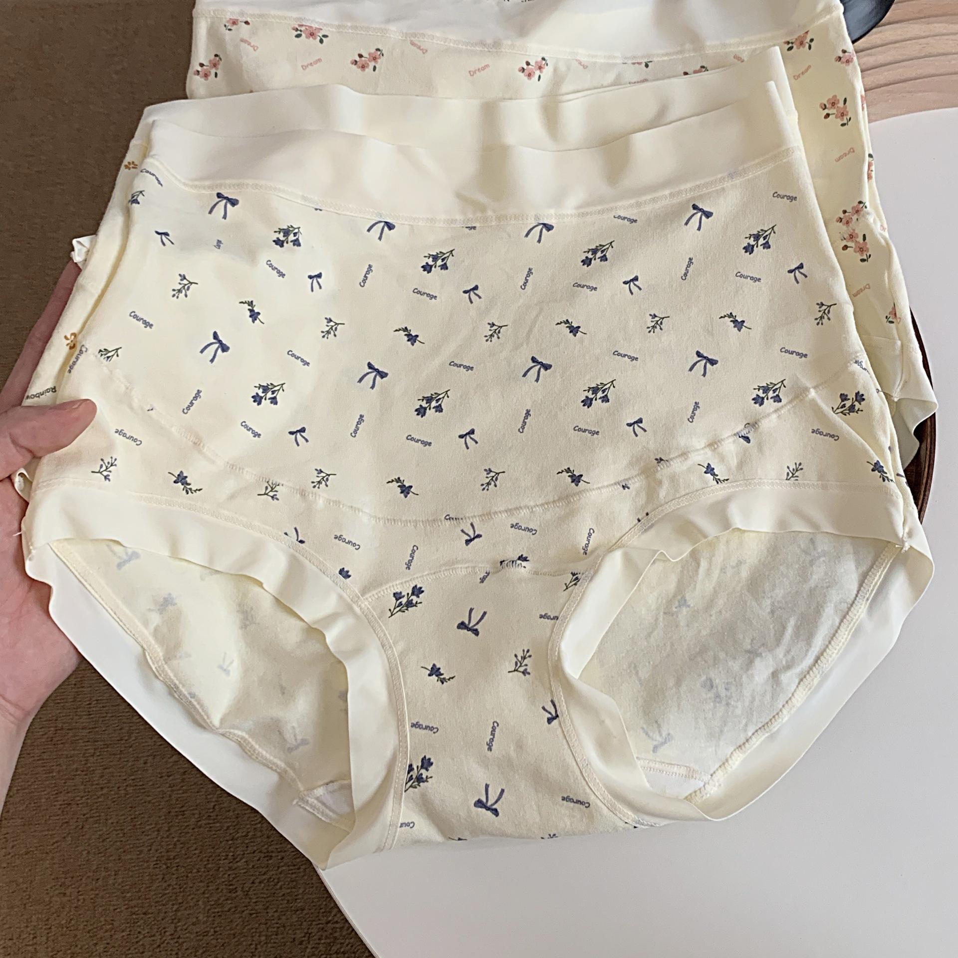 

Big Size Female Summer Floral Pure Cotton Antibacterial Extension Crotch High Waist Pregnant Briefs XXL синій