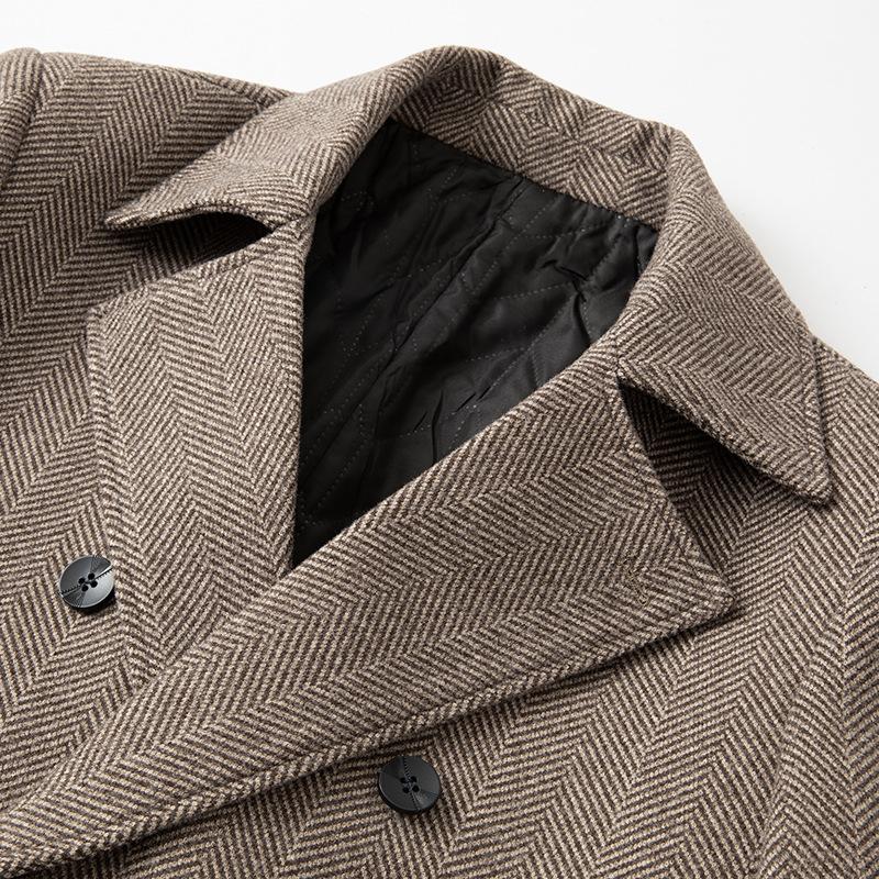 New  Men's Double Breasted Wool Coat Simple Mid-length Trench Men Business Casual Woolen Jacket Male Warm Windbreak Overcoat
