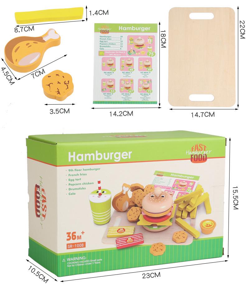 Wooden Hamburger and Fries Pretend Play Set - Educational Toy for Kids