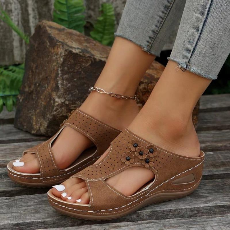 New Spring Women's Plus Size Hollow-Out Open-Toe Wedge Peep-Toe One-Strap Slippers