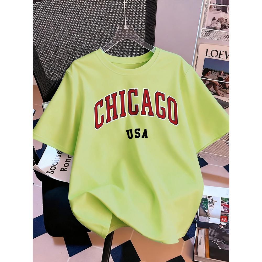 Chicago Usa Letter Printing T-Shirt Women Summer Short Sleeve Tops Comfortable Soft O-Neck T Shirt Casual Womans Clothes
