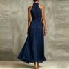 Women’s Neck Chiffon Maxi Dress Ruched Waist Sleeveless Flowy Long Dress Vacation Style Elegant Design