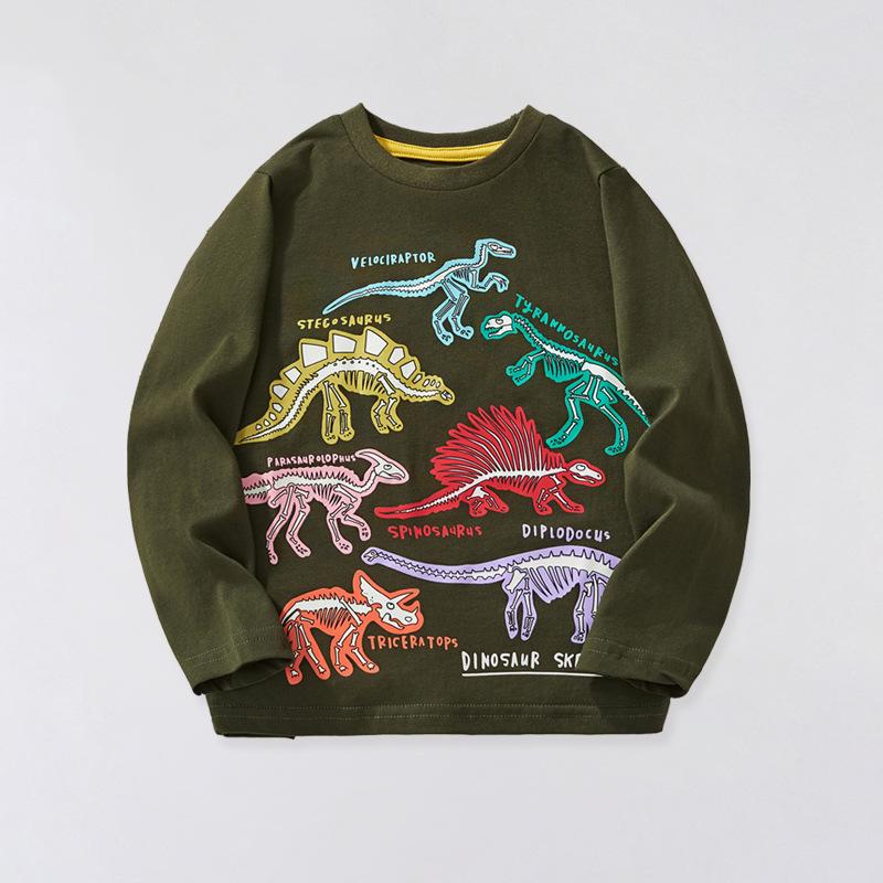 

European & American Children s Luminous Dinosaur Long-Sleeve T-Shirt - Cartoon Print, Autumn/Winter 5Y