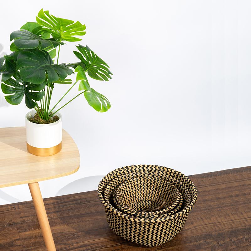 Retro Wicker Woven Seagrass Belly Baskets Planter Pot Foldable Straw Laundry Toys Sundries Organizer Baskets Home Boho Decor