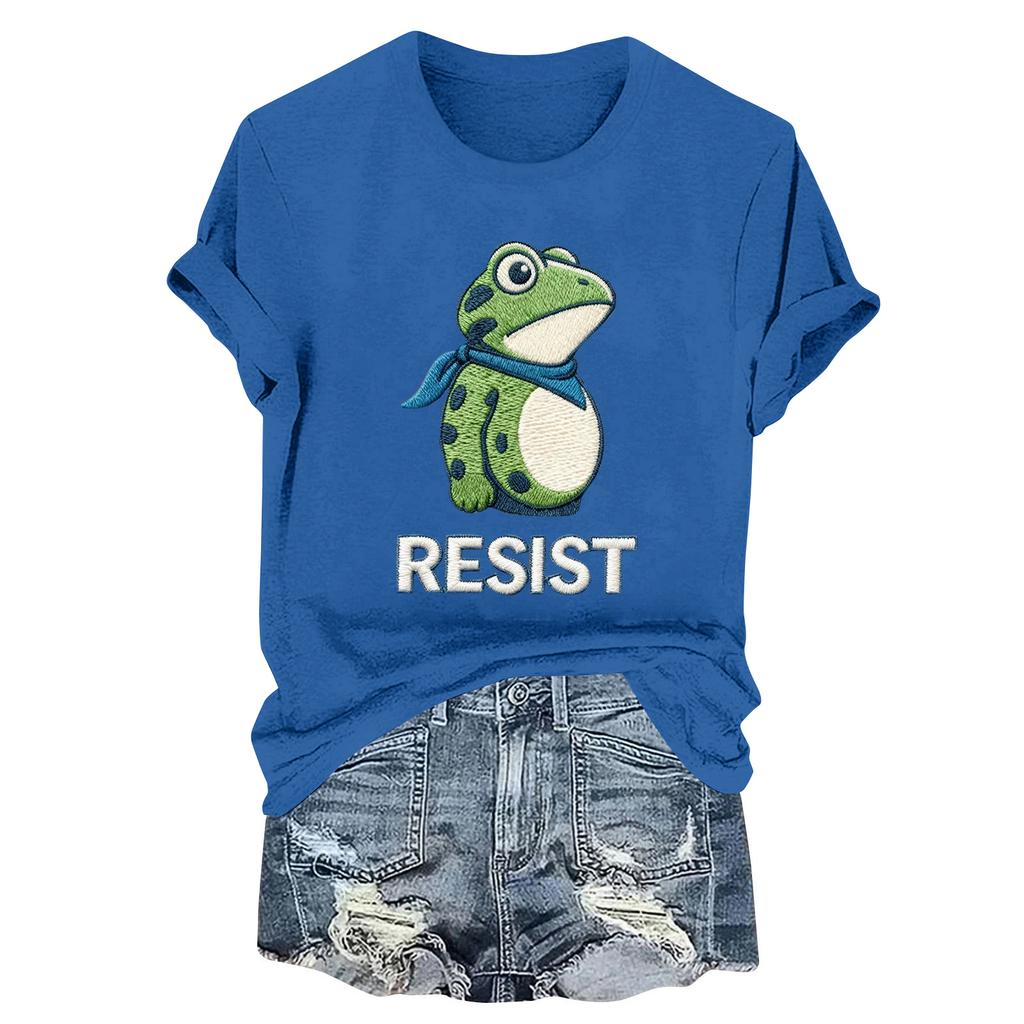 Women's Fashion Casual Printed Round Neck Short Sleeved Pullover T-Shirt Top