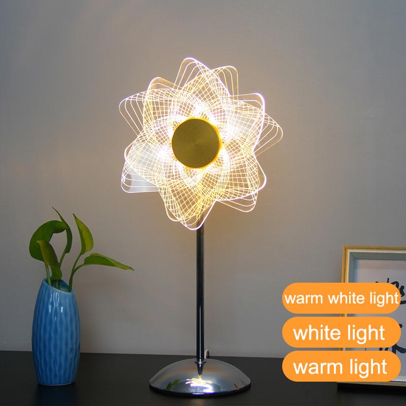 Metal Table Lamp Creative Sunflower Windmill Desk Light Bedside Atmosphere Night Light 3 Color Dimming Bedroom Decoration Lamp