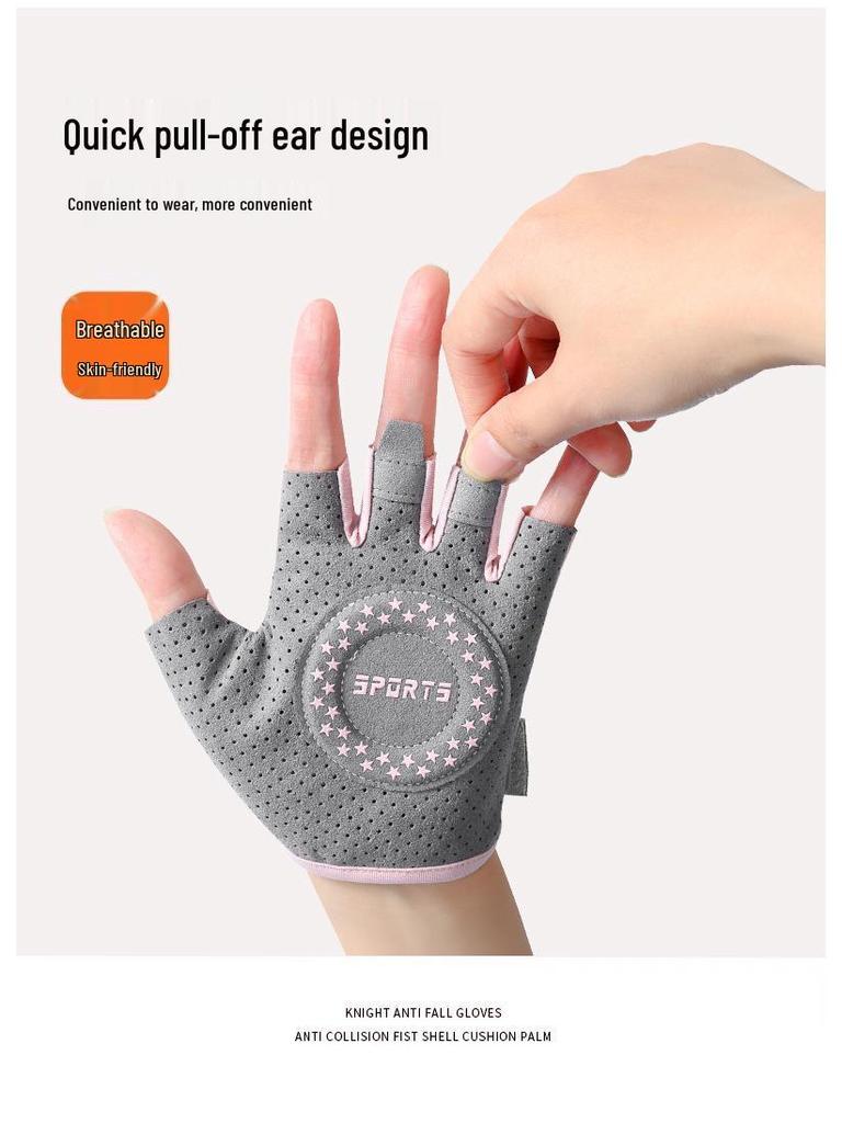 Dámské fitness rukavice bez prstů s protiskluzovou úpravou pro cyklistiku, shyby a cvičení s kettlebell