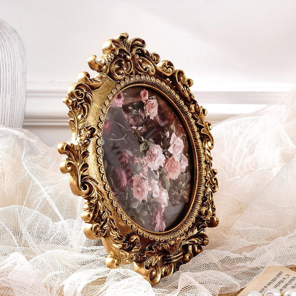 Vintage Ornate Resins Round Photo Frame With Intricate Design For Wall Hanging or Desktop Display Home Decors Gift