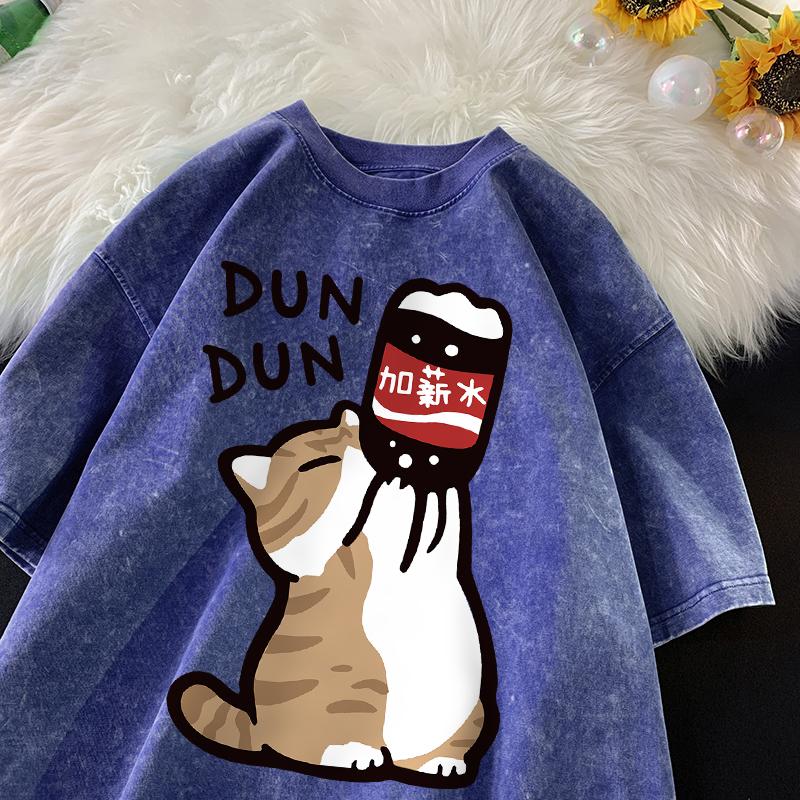 Bavlněné tričko s krátkým rukávem Pánské Dámské Léto Vintage Vodní praní Volné Pár Krátký rukáv Ležérní Všestranný Nadměrný top