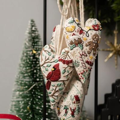 Yousheng Weihnachtsschmuck Stickset Handgemachter Herzförmiger Anhänger DIY Baumhänge Dekoration Festliche Partyatmosphäre Zubehör