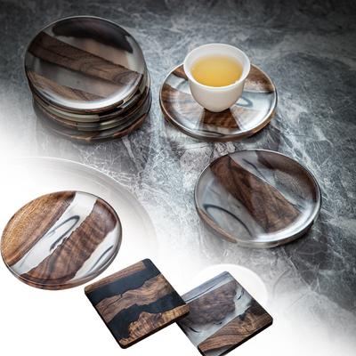 Tea Coffee Cup Pad Placemats Decor Wooden Resin Coasters  Heat Resistant Square Drink Mat Teapot Bowl Insulation Pad