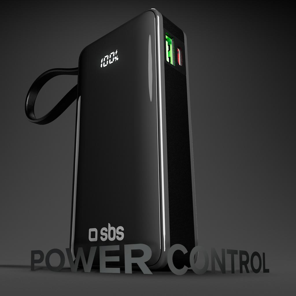 Powerbank 10000mAh USB-A USB-C z wyświetlaczem wbudowanym kablem USB-C 20W - czarny