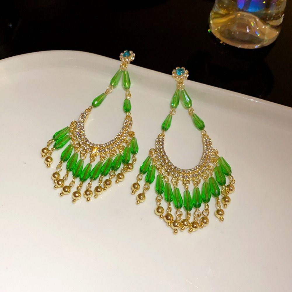 Hook Piercing Water Droplet Earrings Beaded Tassel Exaggerated Earrings  Women