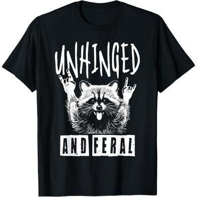 ECTOUMOL Raccoon Unhinged and Feral Retro Racoon Meme Street Cat T-Shirt