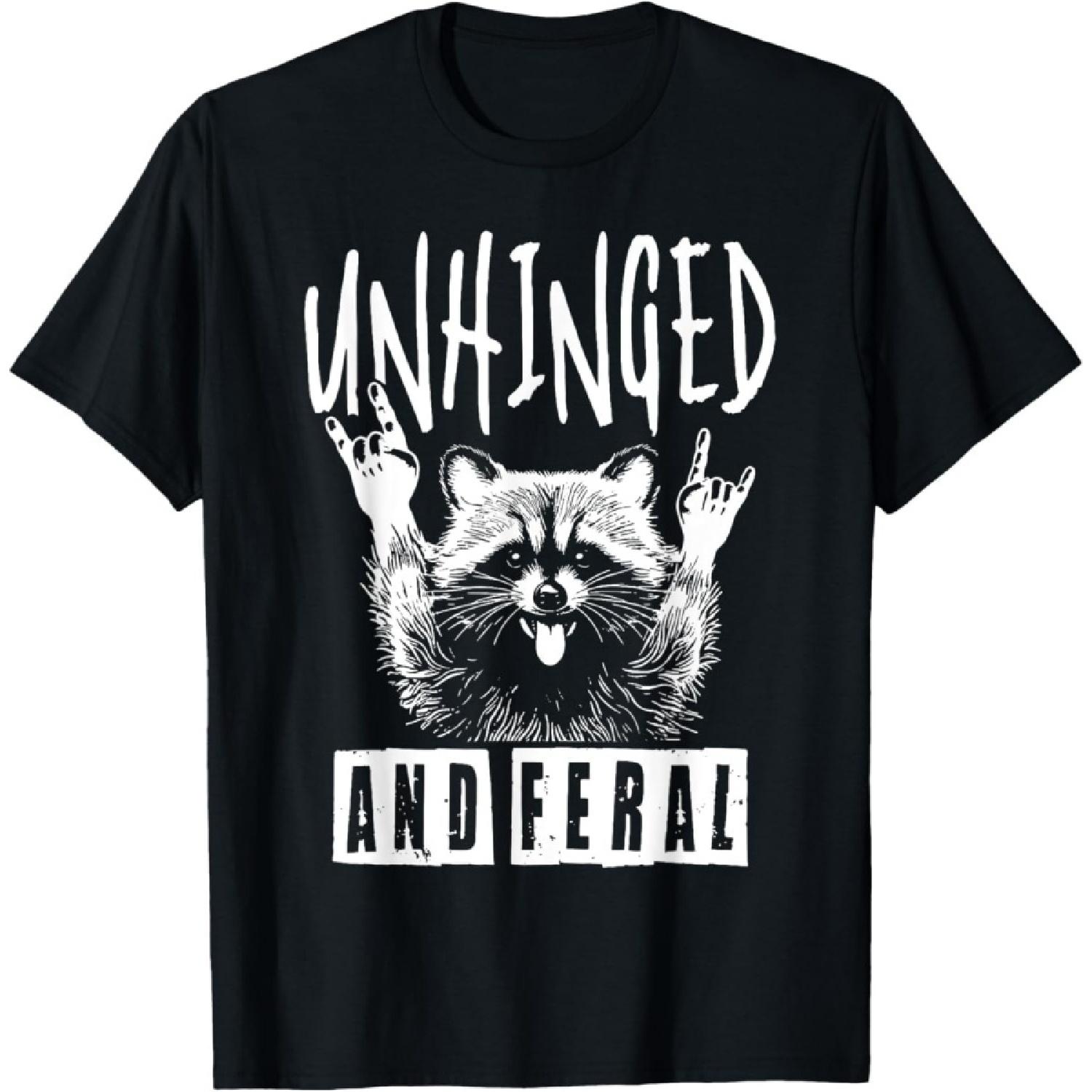 ECTOUMOL Raccoon Unhinged and Feral Retro Racoon Meme Street Cat T-Shirt S