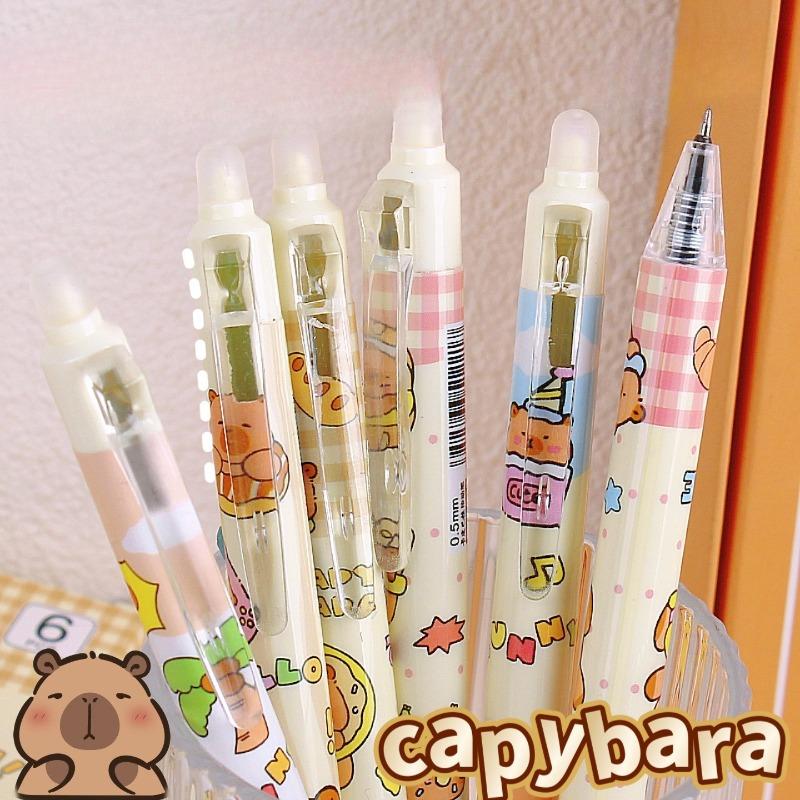 12Pcs(4 Sets) Capybara Press Erasable Gel Pen for School Students Cute Rub Easy Rub Hot Erasable Neutral Pen 0.5mm