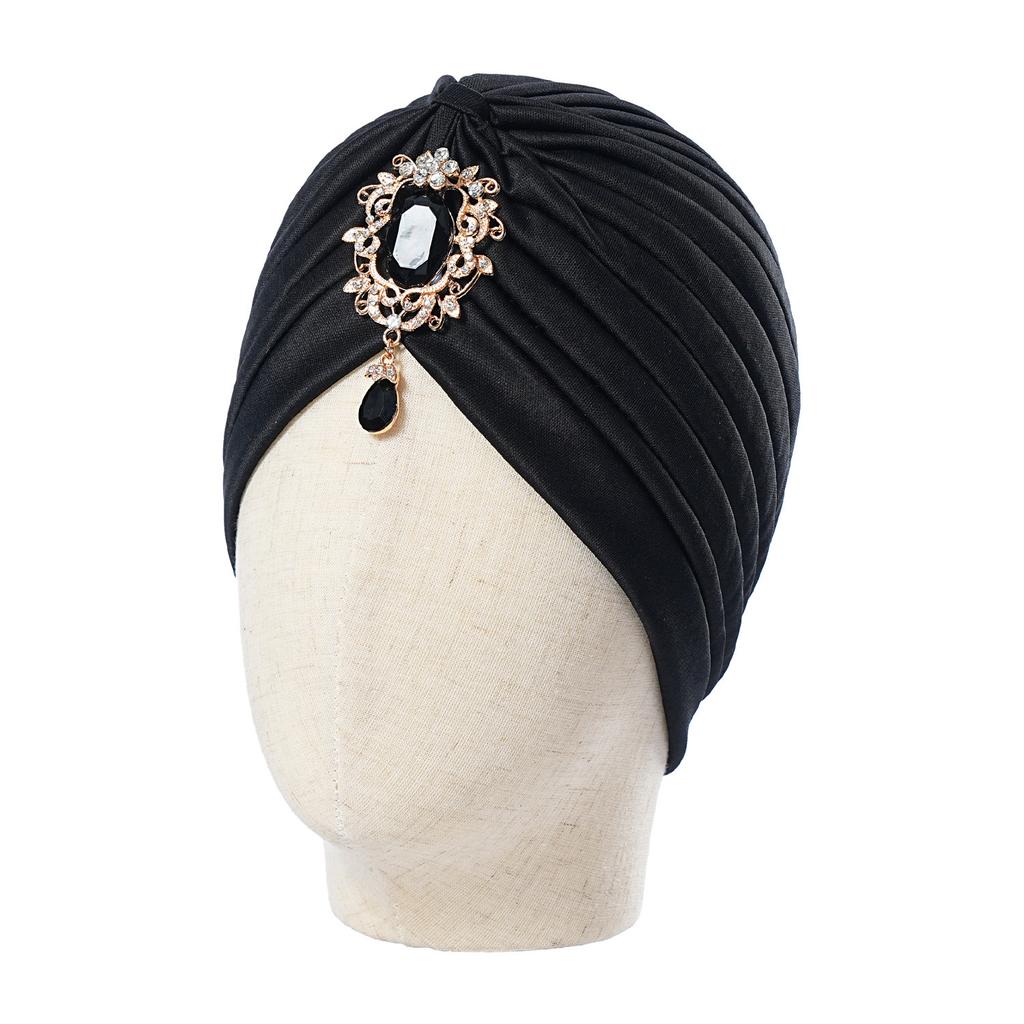 Muslim Fashion Women Elastic Alloy Drill Twist Knot Hat Chemo Cap Cancer Hat Islamic Femme Headscarf Indian Hat Headband Turban