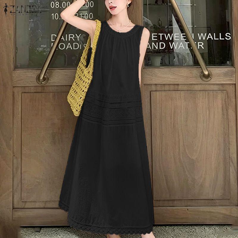 ZANZEA Womens Casual Round Neck Summer Loose Sleeveless Dress