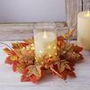 Fall Candle Ring Artificial Maple Leaves Wreath Ring Mini Autumn Wreath Rustic Fall Candle Holders for Bar Home Lit Wreath