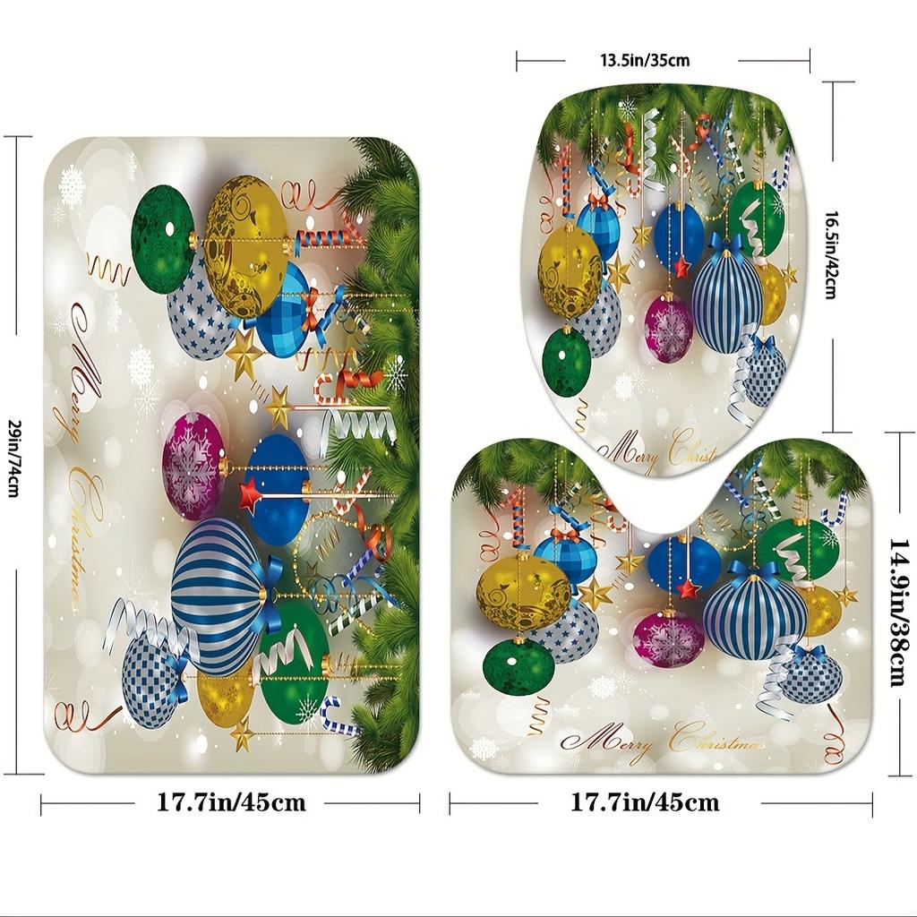 4Pcs Luxury Merry Christmas Shower Curtain Sets Waterproof  for Bathroom Non-Slip Bathroom Rugs Lid Toilet Cover Bath Mat