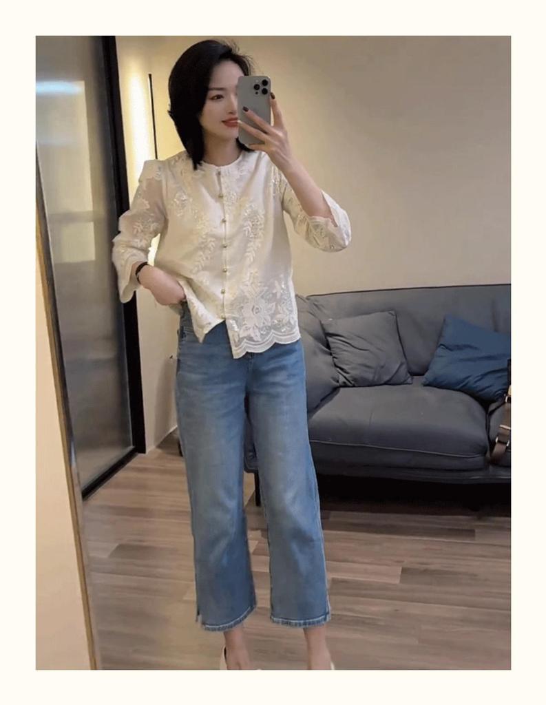 2025 Spring Women's Jacquard Embroidery Lace Shirt – Stylish, Unique, and Trendy