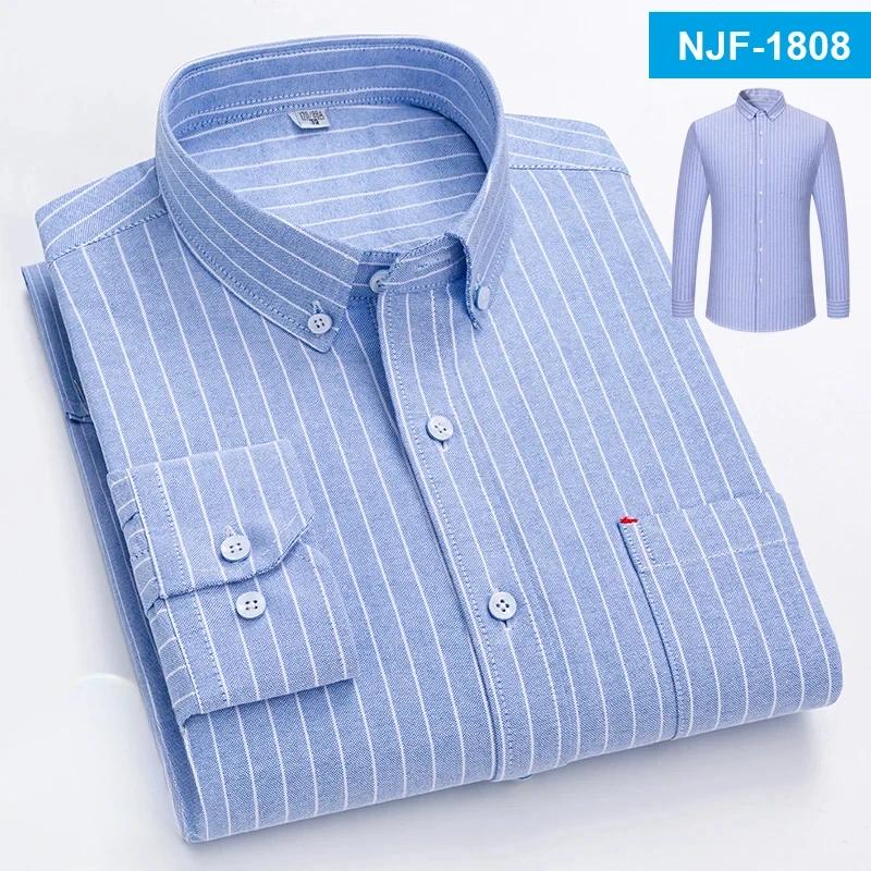 100% Cotton Oxford Long-sleeve Shirts for Men Slim Fit Formal Plain Shirt Soft Casual Plaid Designer White Striped Black Clothes