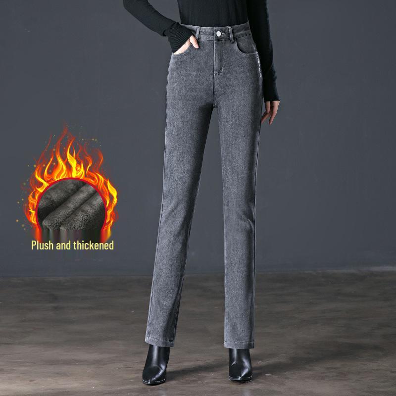 

7029 Plus Velvet High-Waisted Slim-Fit Straight-Leg Women s Winter Jeans 3XL серый