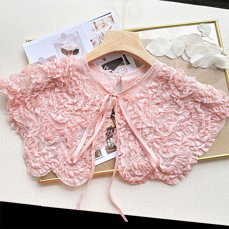 Perfect Match Pink Women Scarf Shawl Detachable Collar Tie Necklace Embroidery Lapel Fake False Collar Woman Lace Tie Neckwear Nep Kraagie