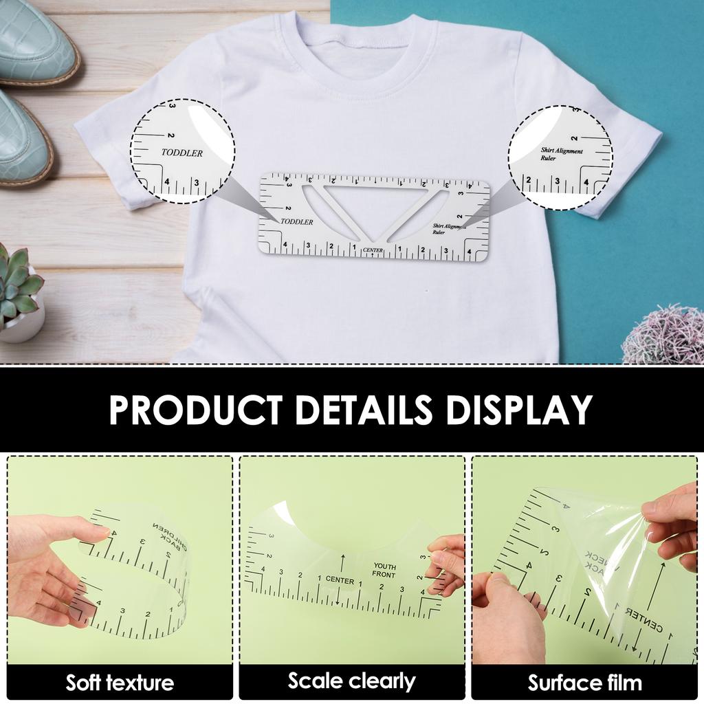 T-Shirt Ruler Guide Alignment Tool Chart DIY Measuring Ruler V-Neck Clear Round PVC Ruler for Sewing Design Back Front Clothing