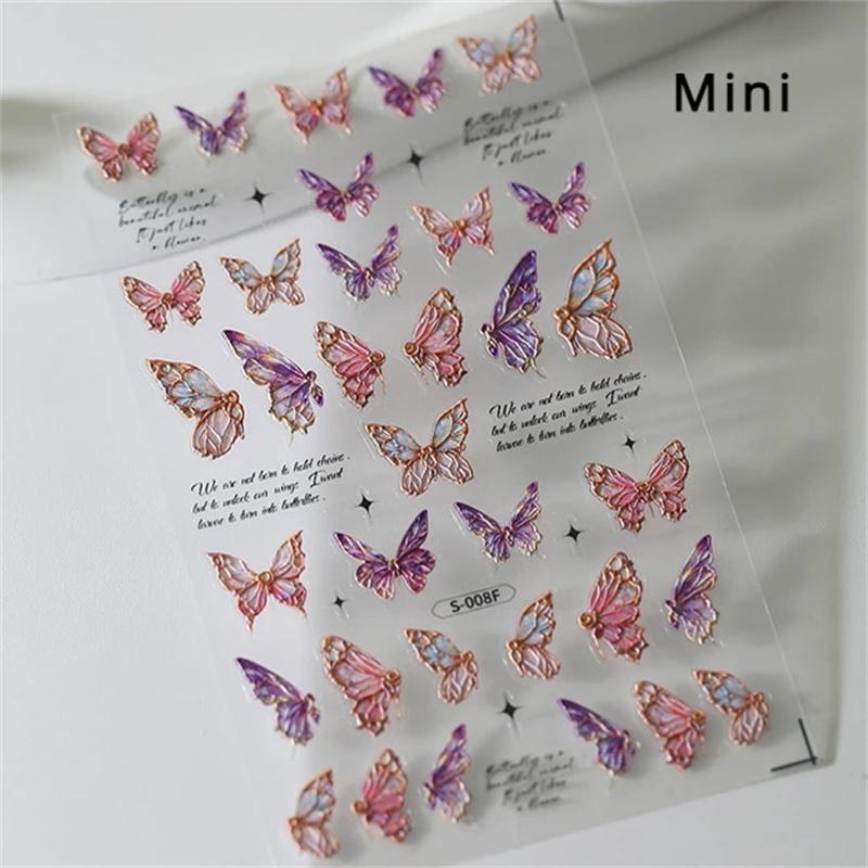 5D illusion polarized butterfly nail sticker pink purple blue fashionable self-adhesive butterfly nail art decoration sticker