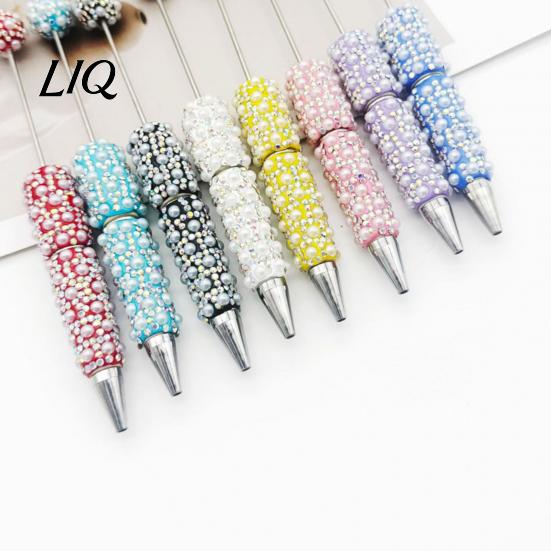 Faux Pearl Decorated Pen DIY Beadable Pen, Rhinestone Ballpoint Fancy Glitter for Crafting, Student Stationery Office Writing Tools Decorative