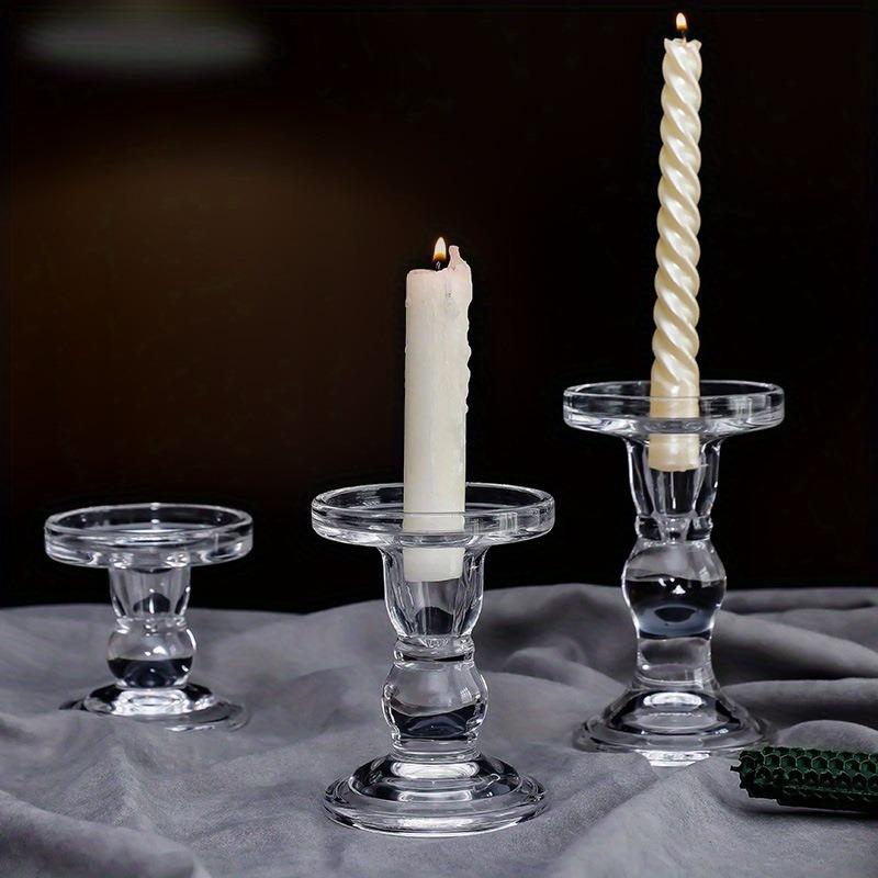 6pc French Roman Pillar Glass Candle Holders Elegant Tabletop Decor for Home Kitchen Dining Living Room Candle Holder Decoration