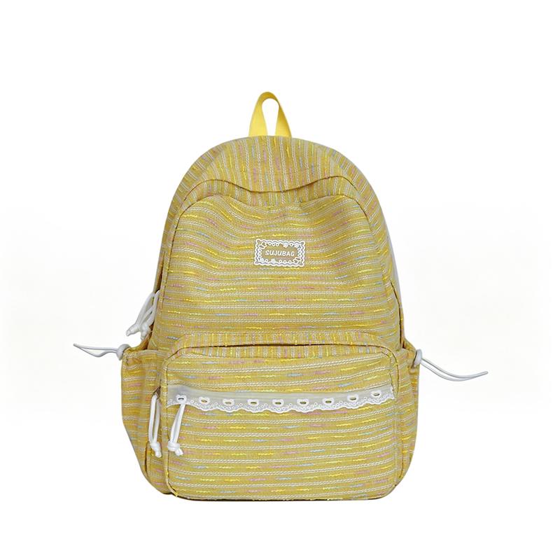 Cute Striped Backpack with Lace Trim, Lightweight School Bag for Women and Teens