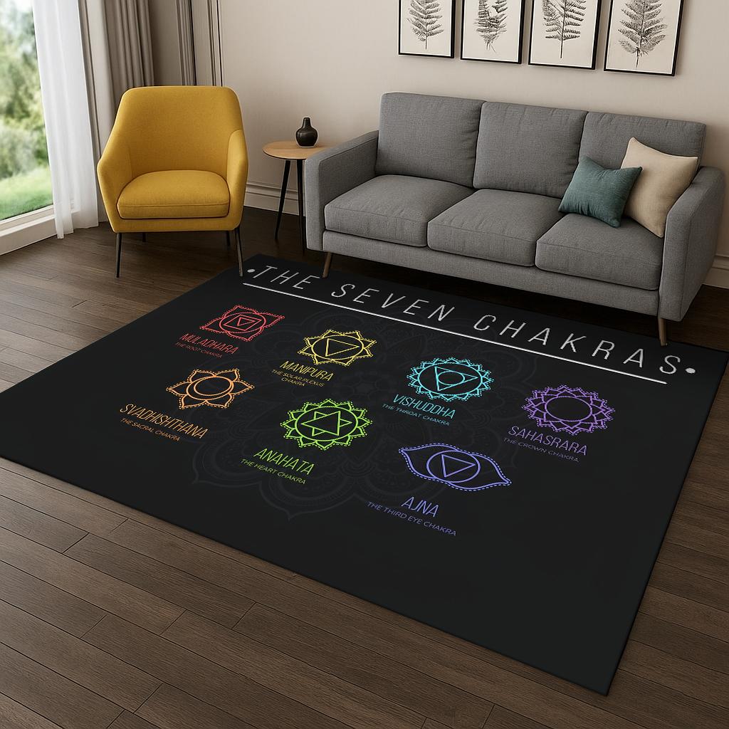 Rainbow 7 Chakra Yoga Meditation Carpet Rug for Living Room Sofa Home Bedroom Doormat Decor,Playroom Non-slip Area Rug Gift