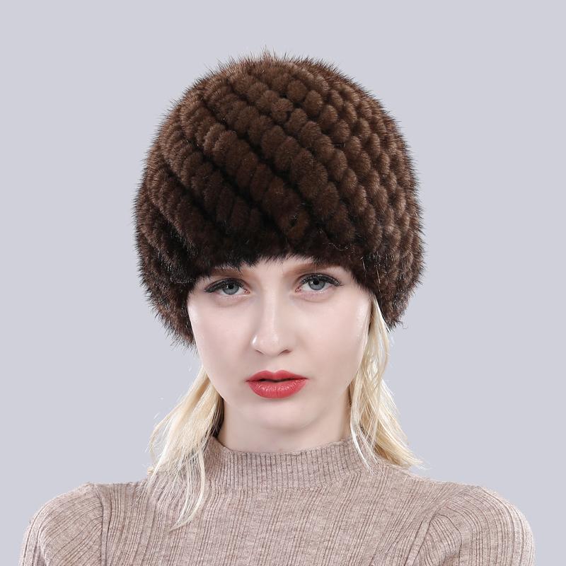 Winter Womens Mink Fur Hats Natural Real Fur Knitted Cap Fashionable Fluffy Ladies Genuine Fur Beanie Female Black Fur Caps