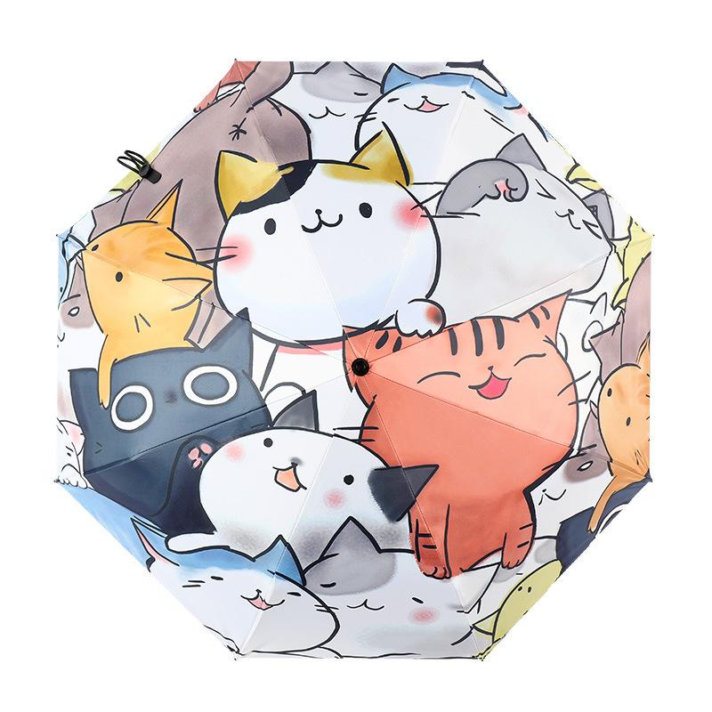New automatic umbrella rain and shine vinyl cartoon graffiti cute cat umbrella creative three fold umbrella