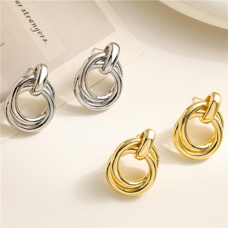 European and American Retro Textured Double-Layer Winding Earrings