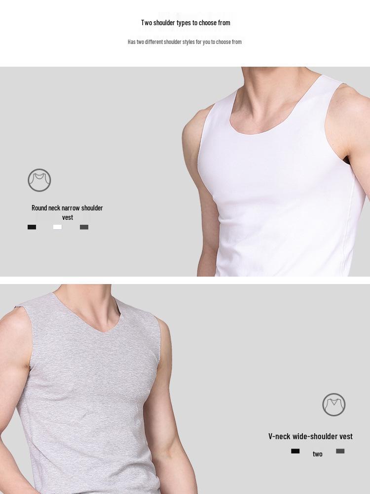 Men's Seamless Cotton Vest - Breathable, Elastic, Ribbed, Round Neck, Comfortable Base Layer