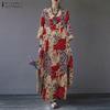 ZANZEA Robe Décontractée Femme Col Rond Manches 3/4 Ample Imprimé Coton