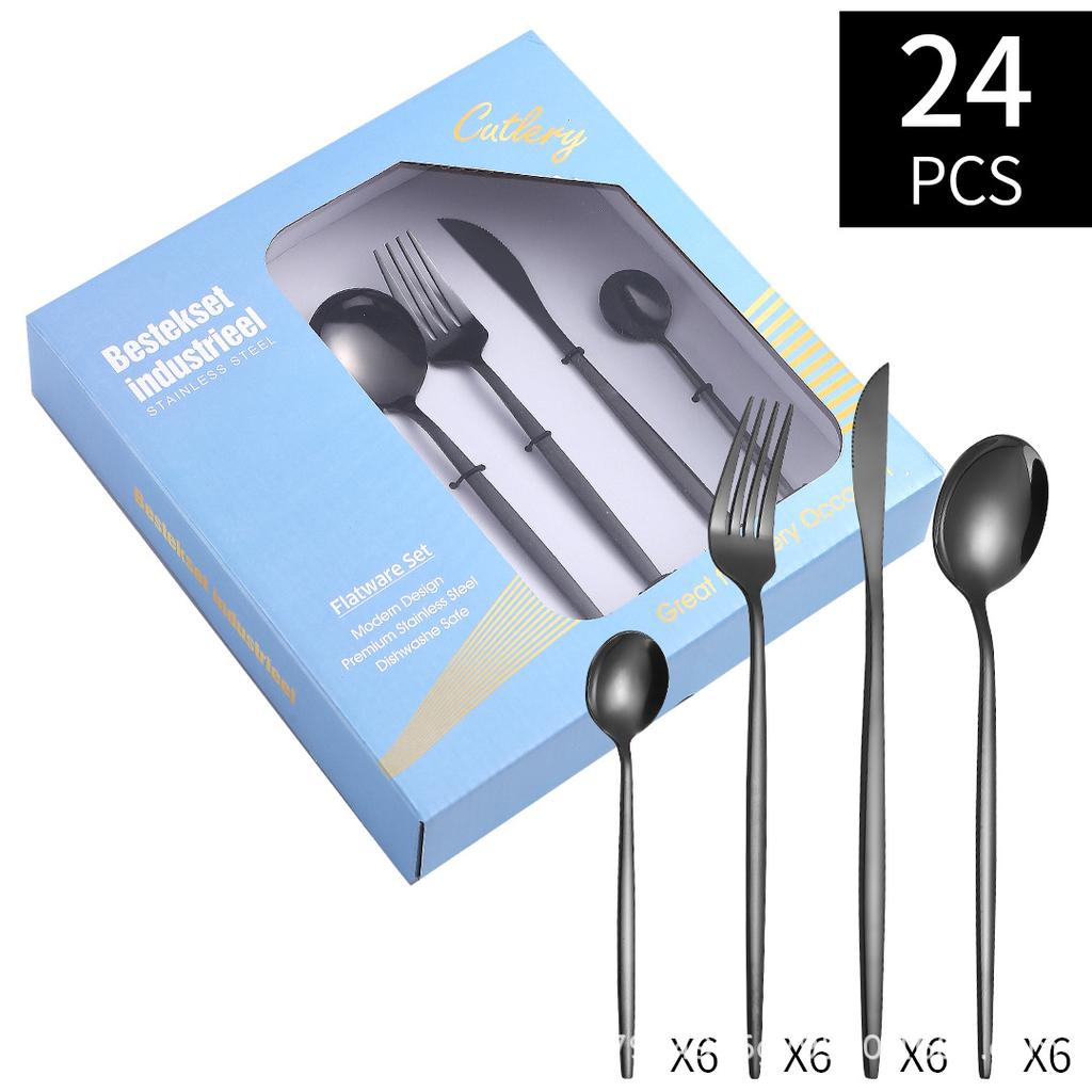 Stainless Steel Western Tableware 24 Pieces Suit Gift Package with Window-Type Holes Knife, Fork and Spoon Tableware Suit
