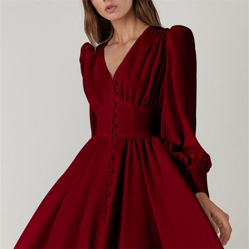 

Елегантне облягаюче сексуальне жіноче плаття літо 2022 ліхтарик з довгим рукавом плісировані шифонові сукні жіночий халат femme ladies S темно-червоний колір