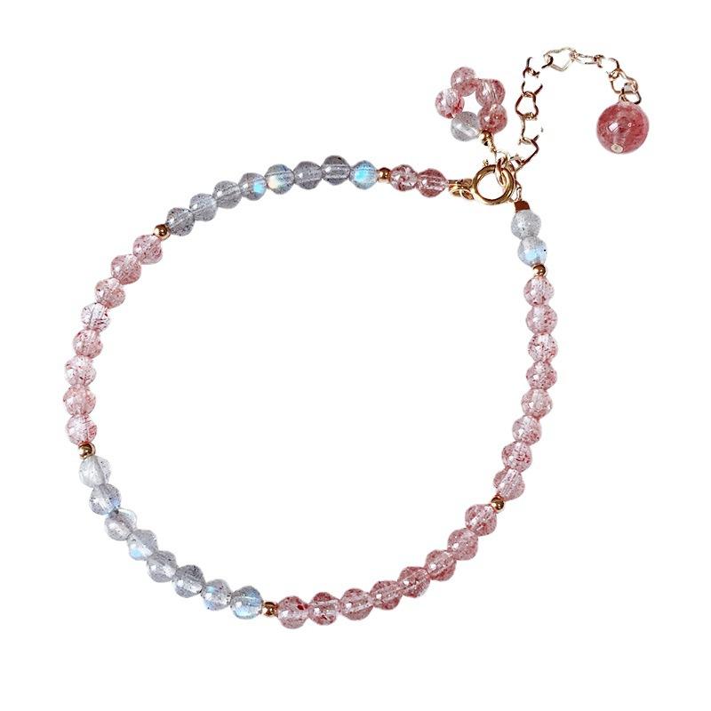 Flowers on the Road New natural strawberry crystal and gray moonstone crystal niche original design14K Women's bracelet