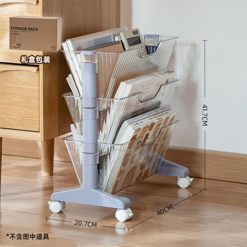 Mobile Book Storage Rack Under The Desk, Double-sided Student Storage Rack with Wheels for Documents