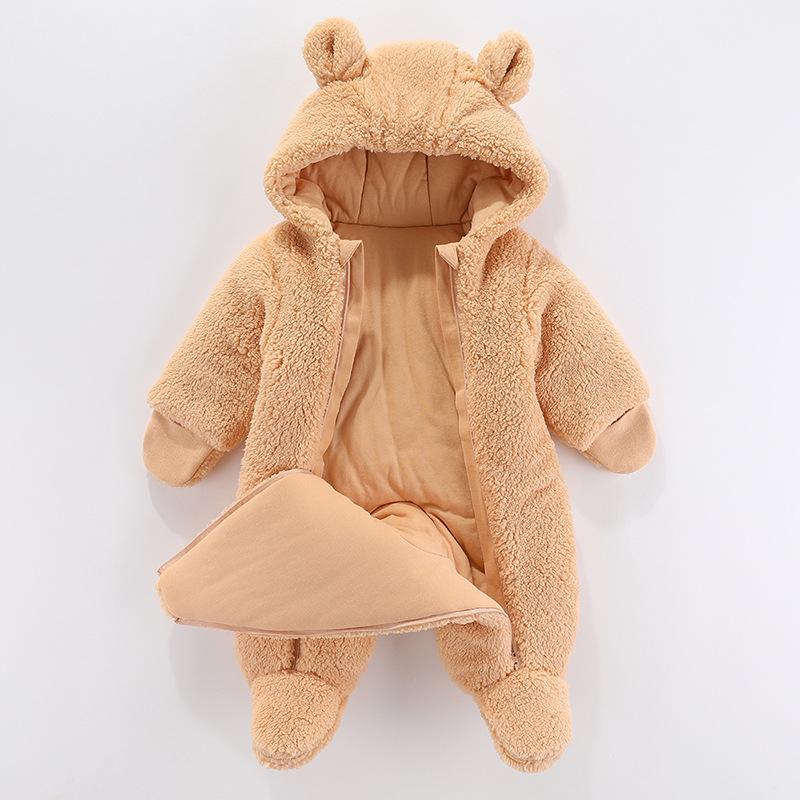 Nyfödd Baby Vinterjacka Varm Huva Spädbarn Romper Tjockare Mjuk Bomull Pojkar Jumpsuit Tecknad Babyflicka Kläder 0 till 12 Månader