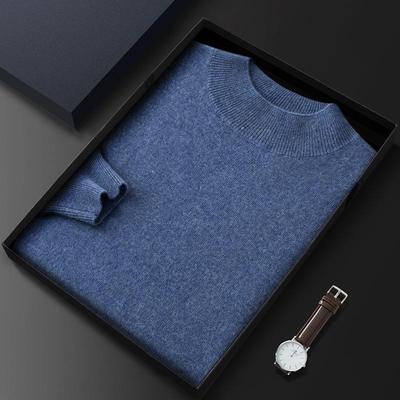 2023 Men's Plus Size Cashmere Sweater - Business Casual, Half-High Neck, Autumn/Winter Knit