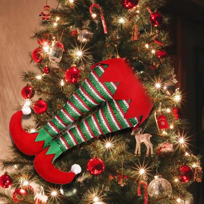 Adornos navideños: piernas de elfo rellenas, adornos para el árbol de Navidad, patas de elfo de Papá Noel, decoración navideña para el hogar.