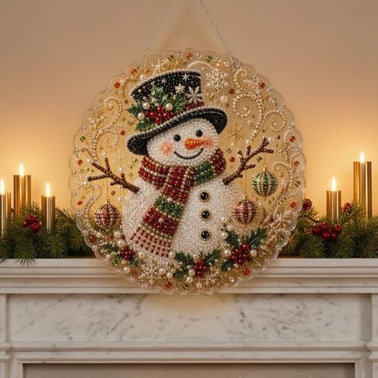 Decorative Christmas Tree Baubles Faux Pearl Art Kit, DIY Rhinestone Gem Painting Craft, Santa Festive Home Decor Items Stocking Elk Pattern